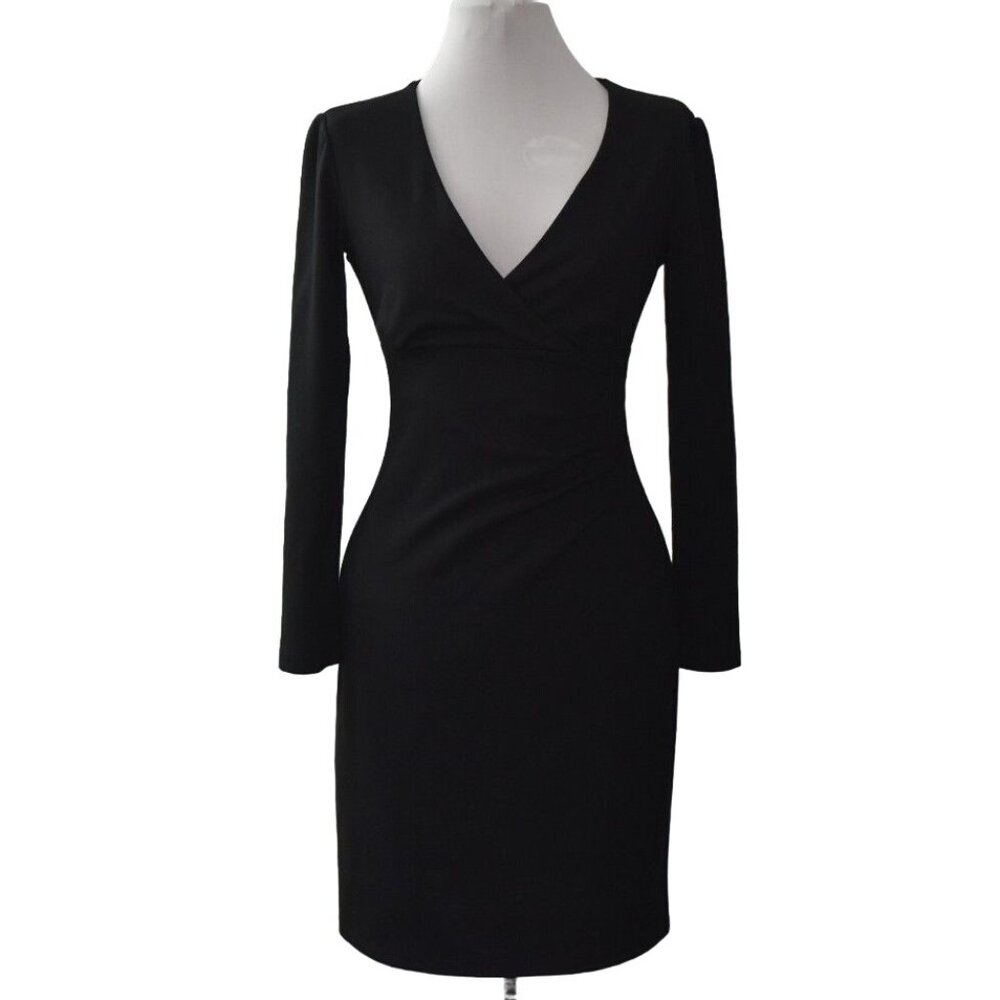 Kenneth Cole Reaction Black Long Sleeve V-Neck Sheath Dress Small